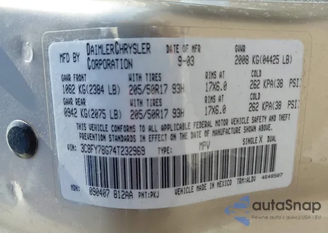 2004 Chrysler Pt Cruiser Gt из США, поврежденный, VIN 3C8FY78G74T232969